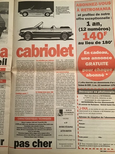 Extrait Retromania N°13 Mai 1995 => Samba Cabriolet.... 490a3910