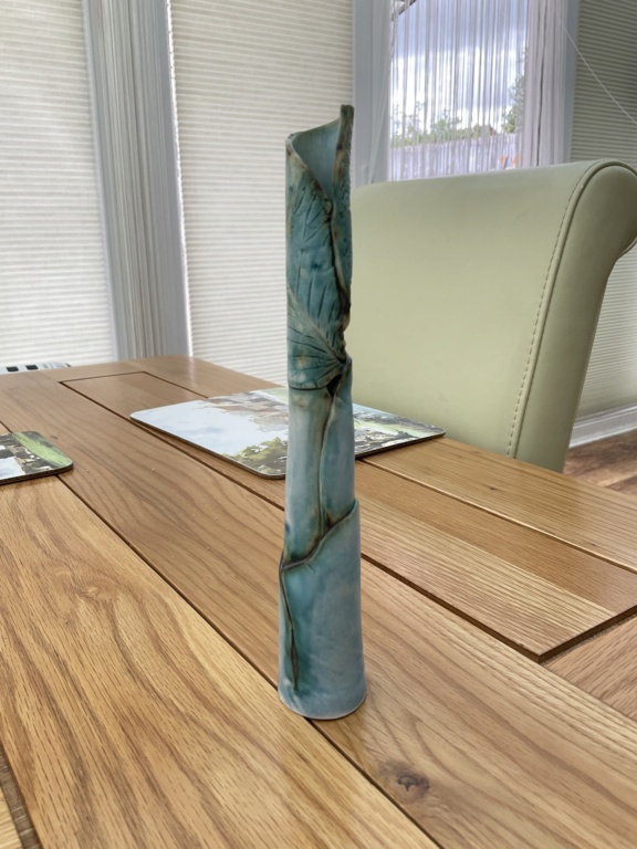 Wrapped leaf tube bud vase with impressed marks, footprint mark Img_9217