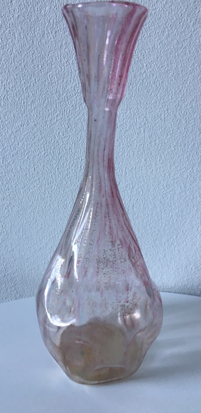 Light pink handblown vase with gilt decoration. Unusual dimpled body 30d7a210
