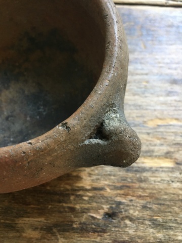 Off piste Earthenware/Terracotta bowl with unusual pinched lug handles.  723f6810
