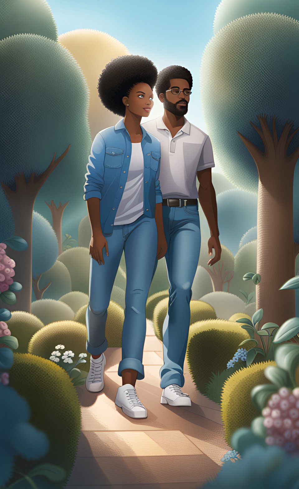 Jamaican anime couple walking in a garden Dream_14