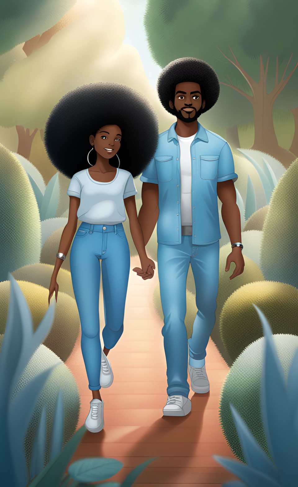 Jamaican anime couple walking in a garden Dream_16