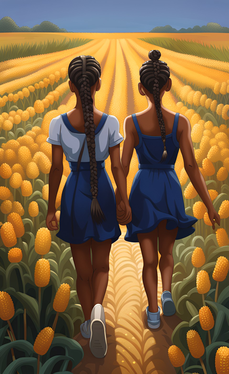 Jamaican little girls in flower field wearing dresses Jamai100