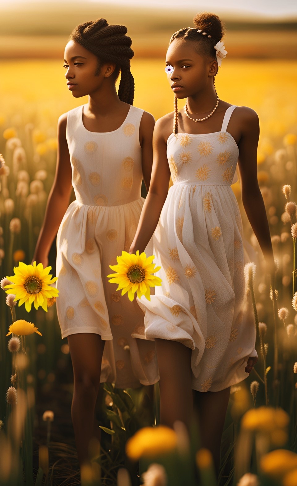 Jamaican little girls in flower field wearing dresses Jamai103