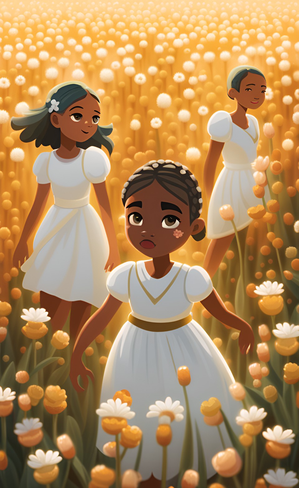 Jamaican little girls in flower field wearing dresses Jamai107