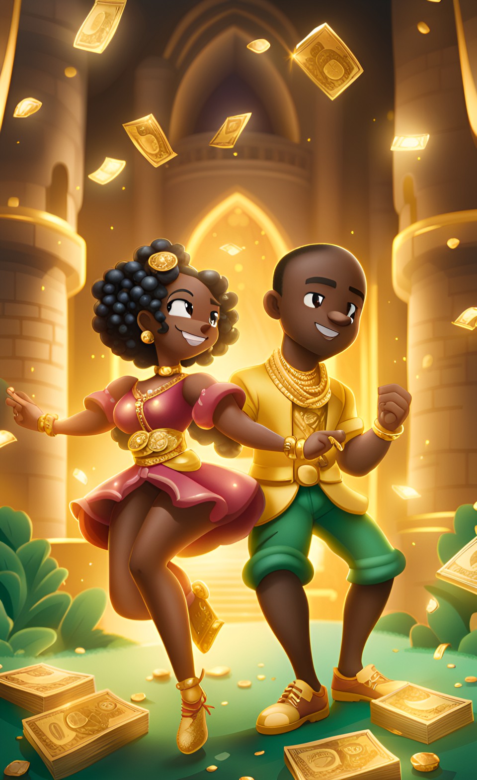 Jamaican anime couple dancing in a castle Jamai108