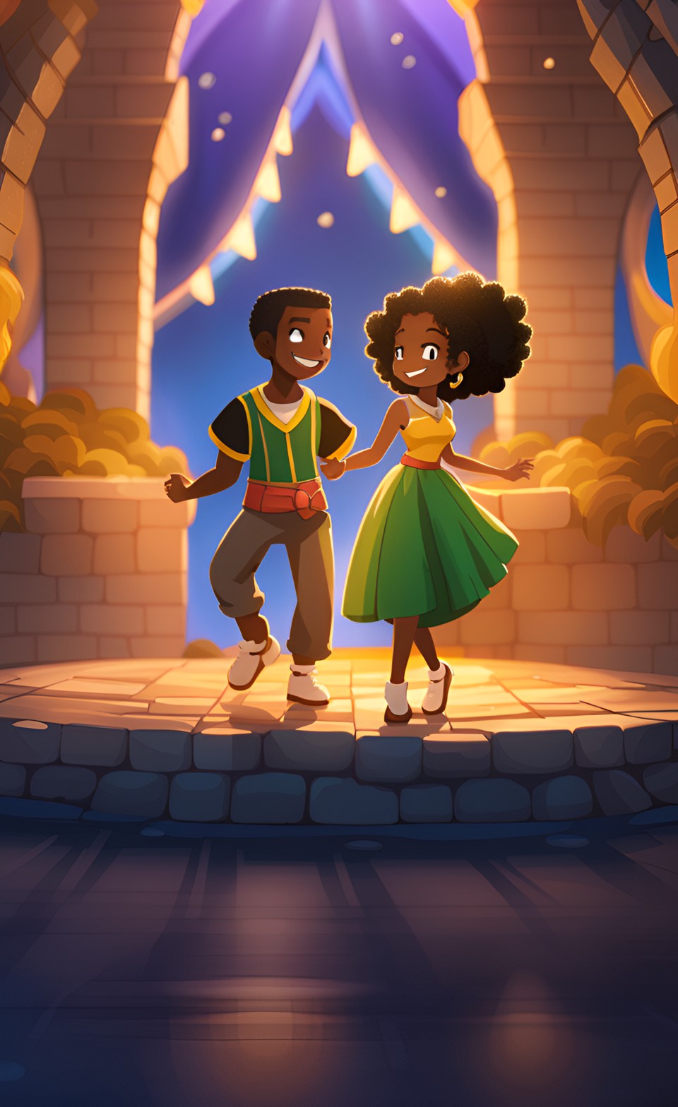 Jamaican anime couple dancing in a castle Jamai110