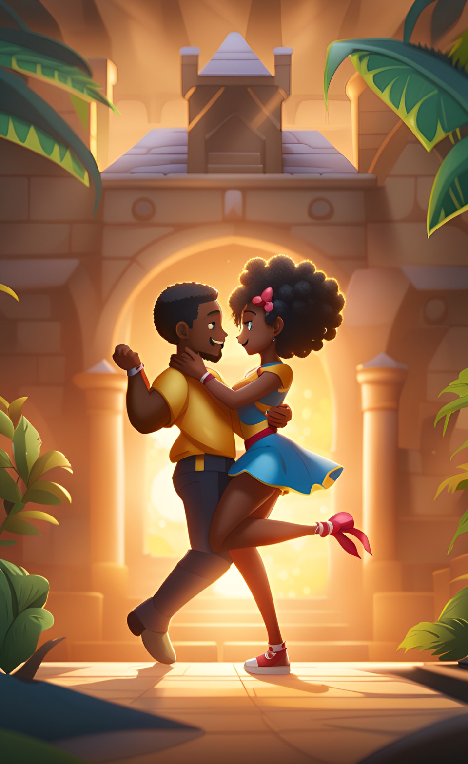 Jamaican anime couple dancing in a castle Jamai111