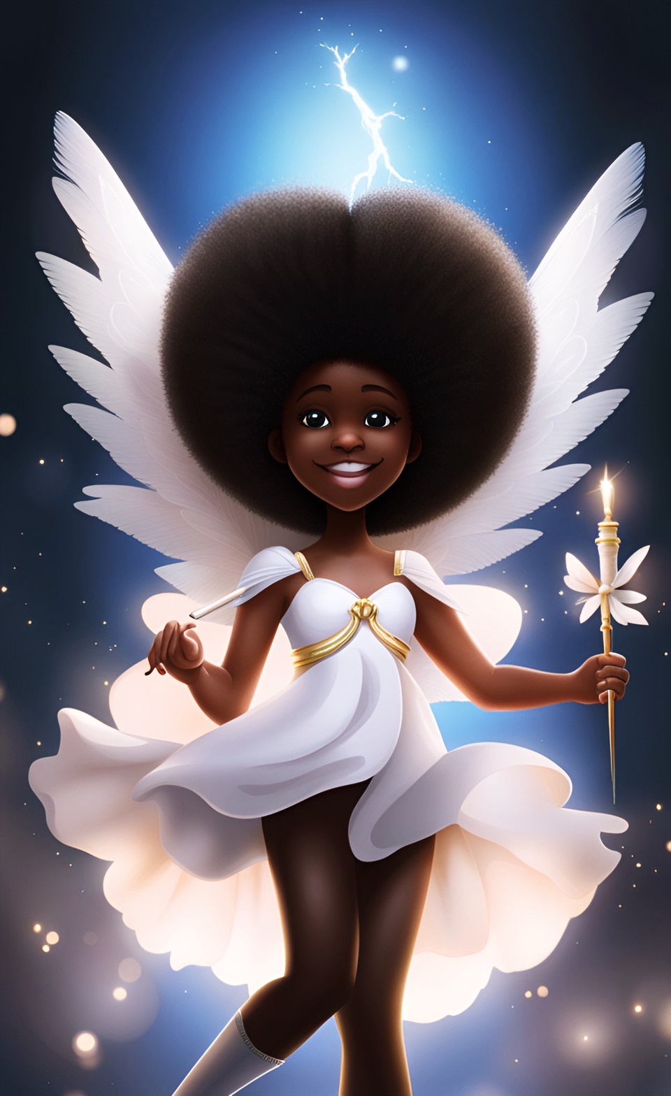 Jamaican fairies in white holding magic wand Jamai233