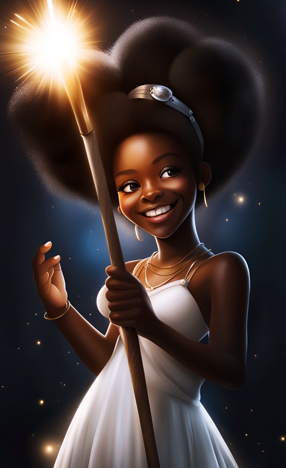 Jamaican fairies in white holding magic wand Jamai234