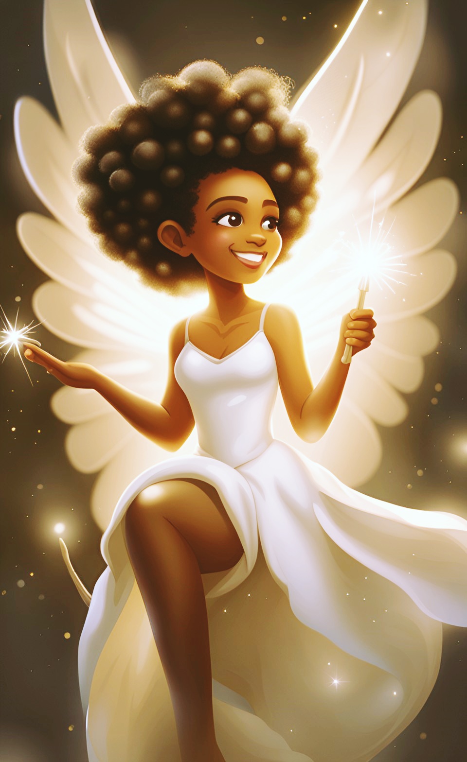 Jamaican brown fairies with afro hair holding magic wand Jamai238