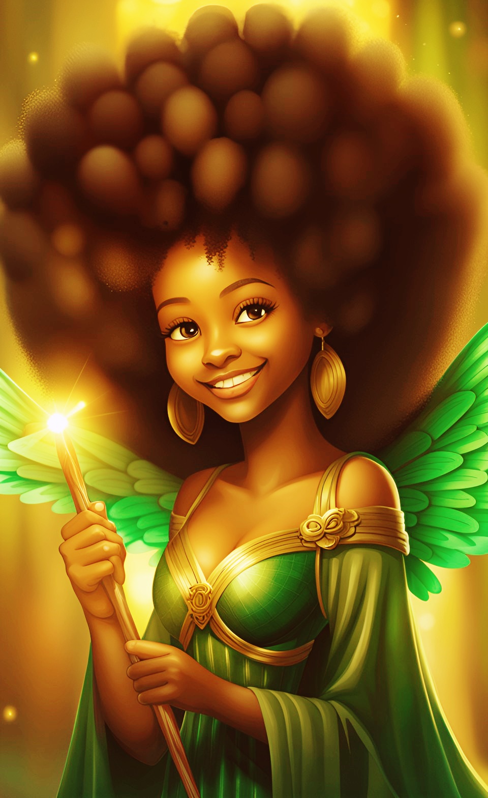 Jamaican brown fairies with afro hair holding magic wand Jamai240