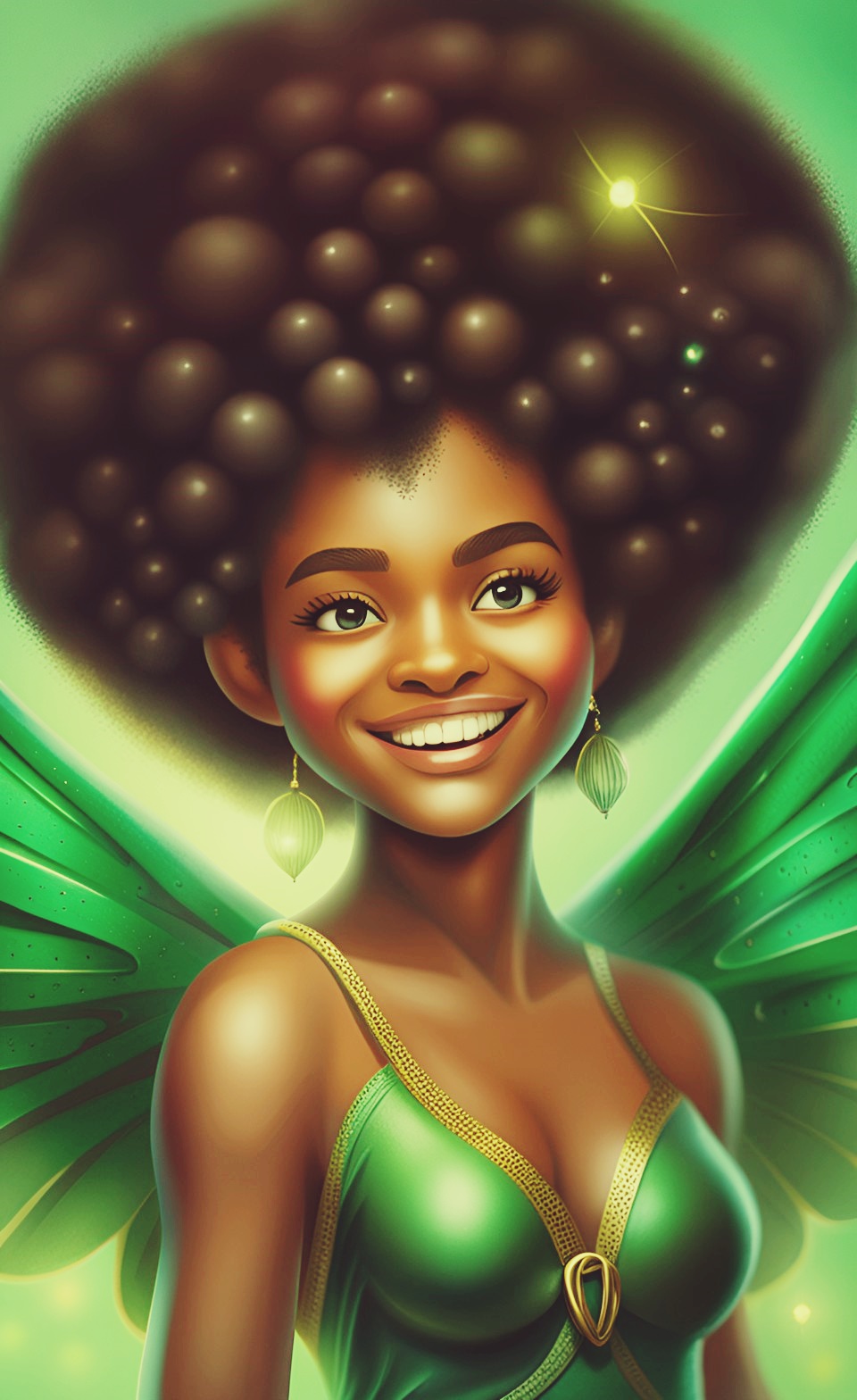 Jamaican brown fairies with afro hair holding magic wand Jamai252
