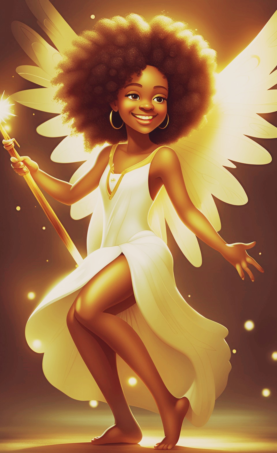 Jamaican brown fairies with afro hair holding magic wand Jamai255