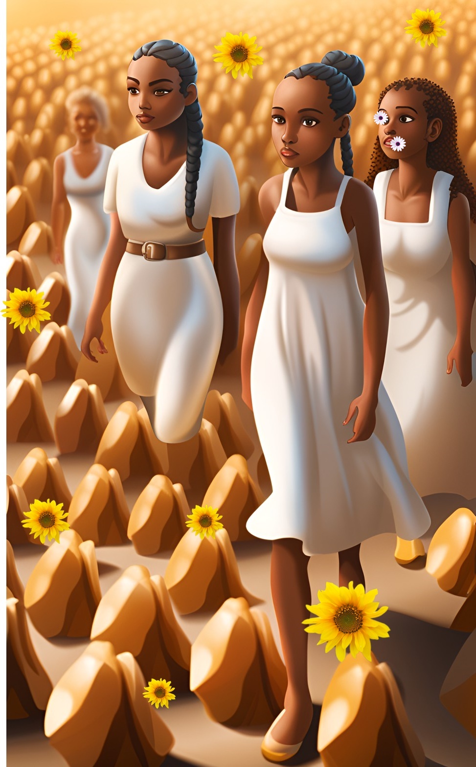Jamaican little girls in flower field wearing dresses Jamaic85