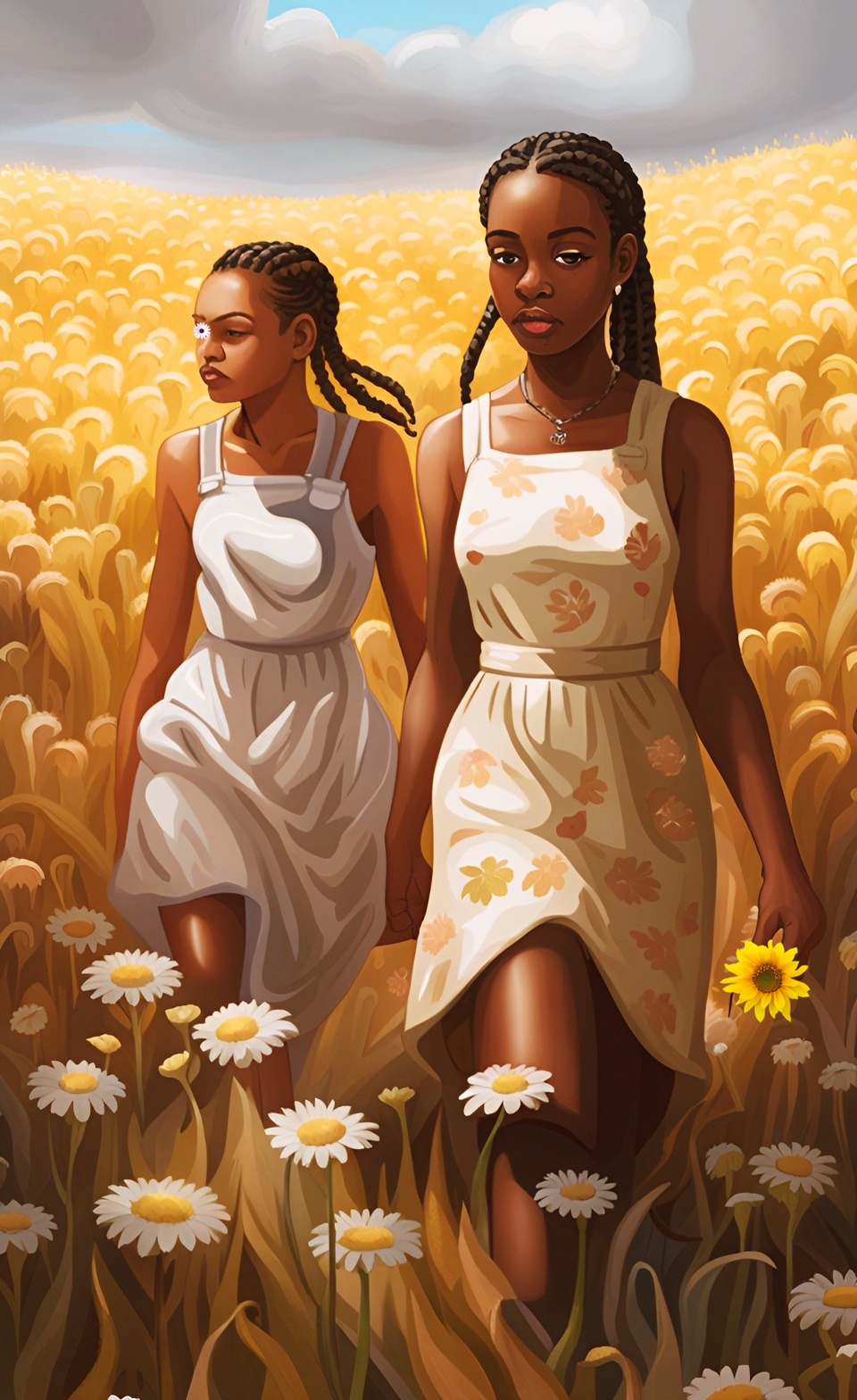 Jamaican little girls in flower field wearing dresses Jamaic87