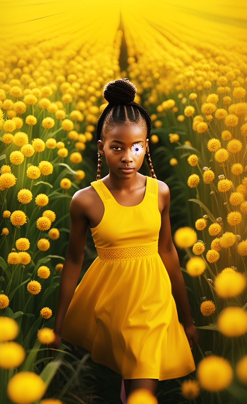 Jamaican little girls in flower field wearing dresses Jamaic89
