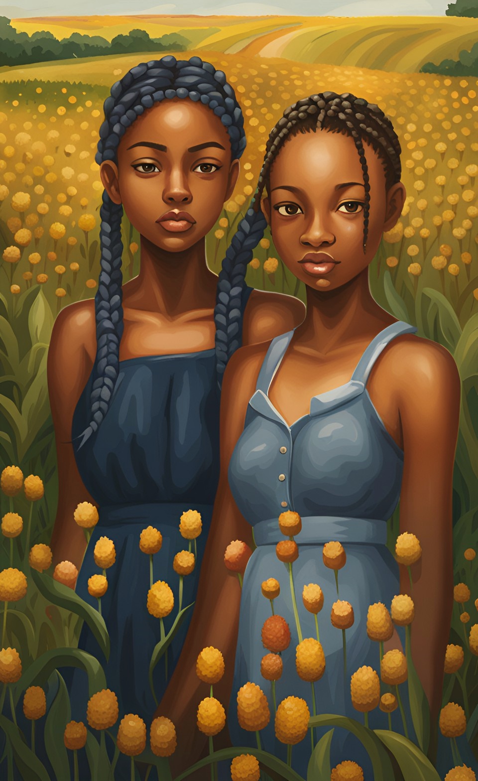Jamaican little girls in flower field wearing dresses Jamaic93