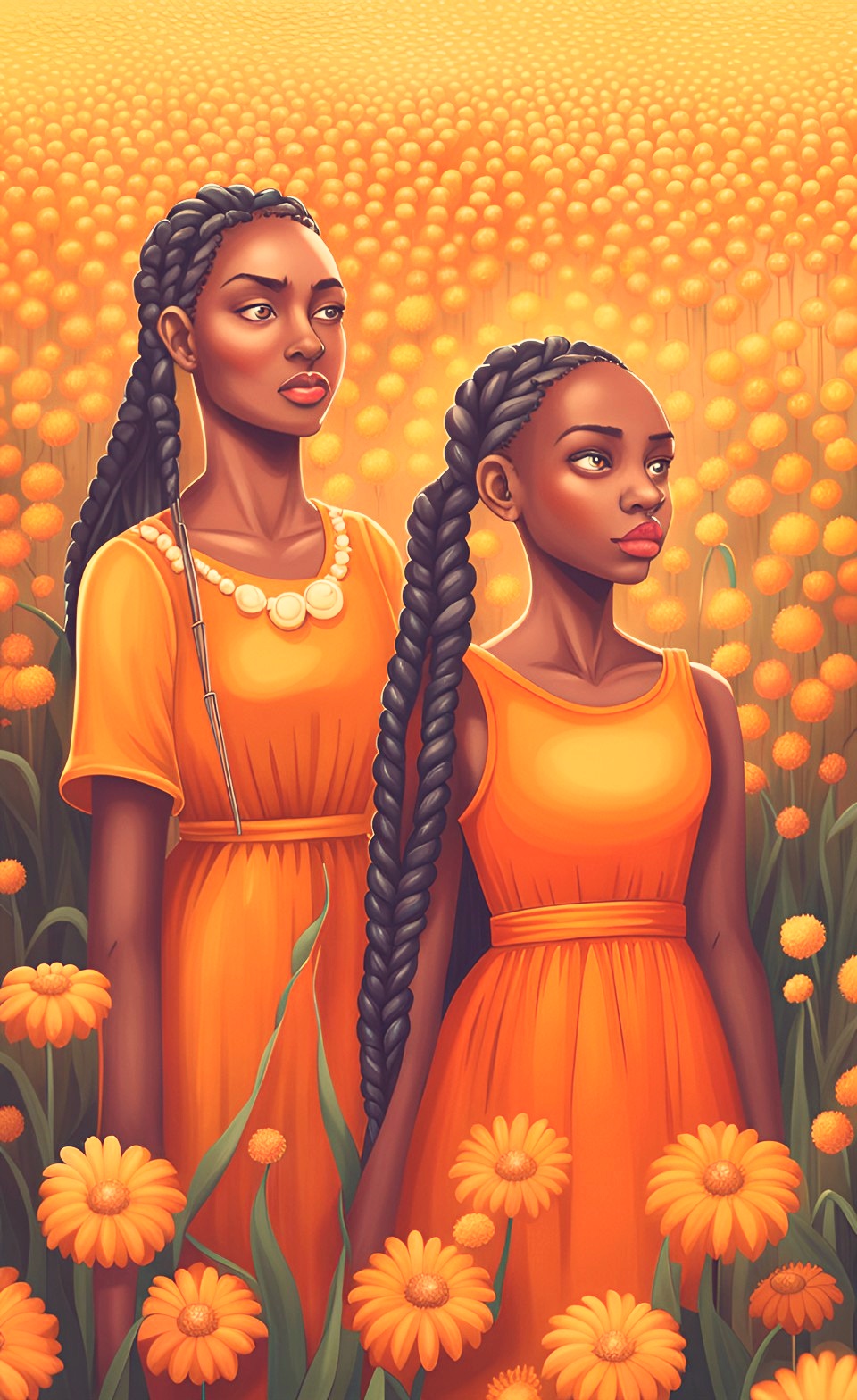 Jamaican little girls in flower field wearing dresses Jamaic94