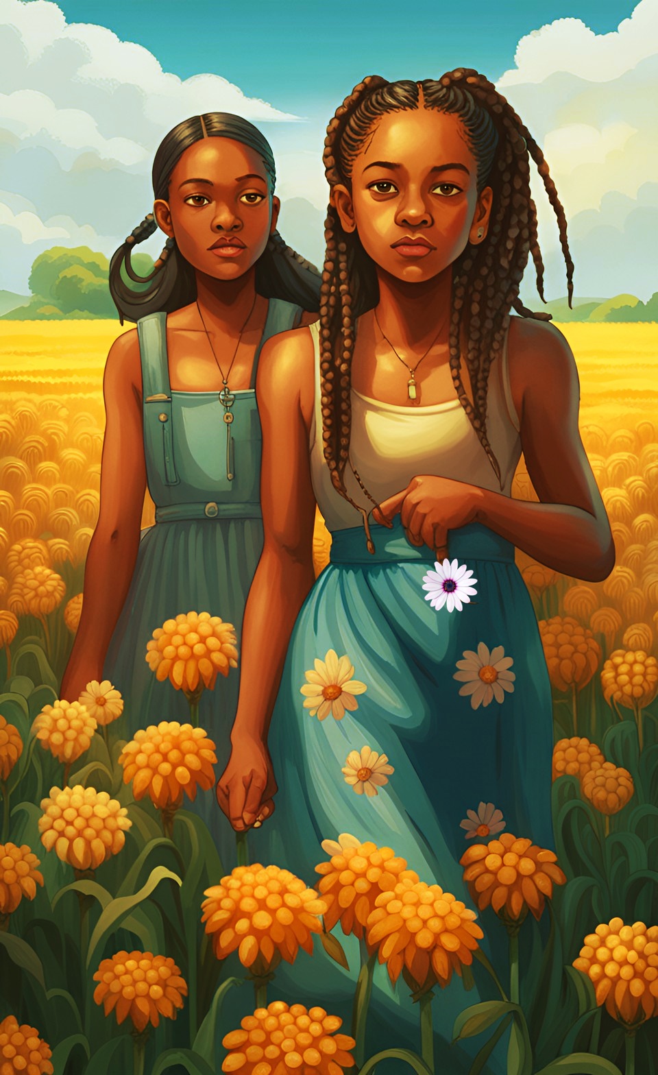 Jamaican little girls in flower field wearing dresses Two_ja11