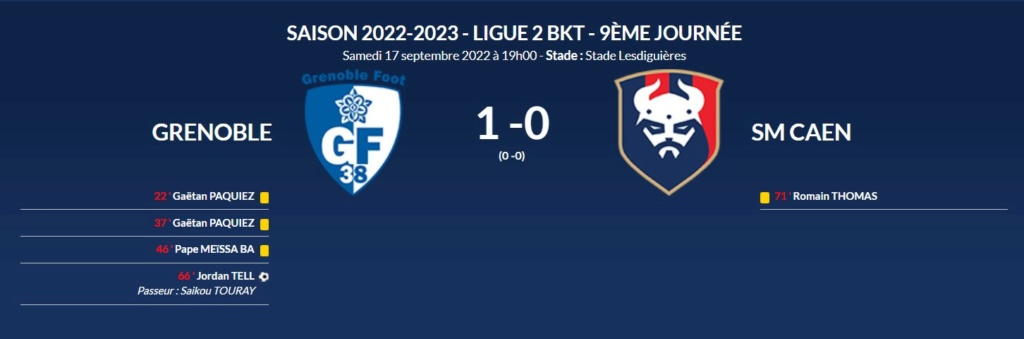 [9è journée de Ligue 2 22/23] Grenoble F38 - SM Caen (1-0 ; 4446 spectateurs) Gf38-s13