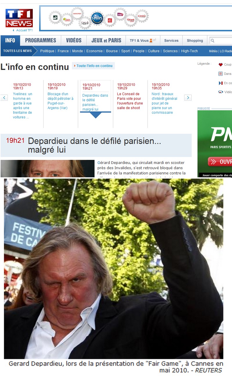 Depardieu s'est retrouvé bloqué dans la manifestation à Paris 20081214