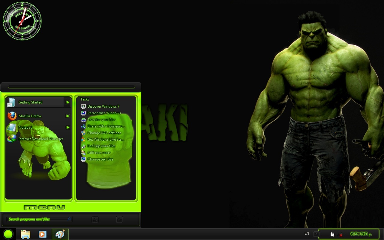 windows themes,ثيمات ويندوز 7 الرجل الاخضر Window 7 theme Hulk theme 1310