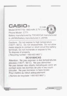 Casio G’zOne Commando C771 battery BTR771B PA-C003 C77110