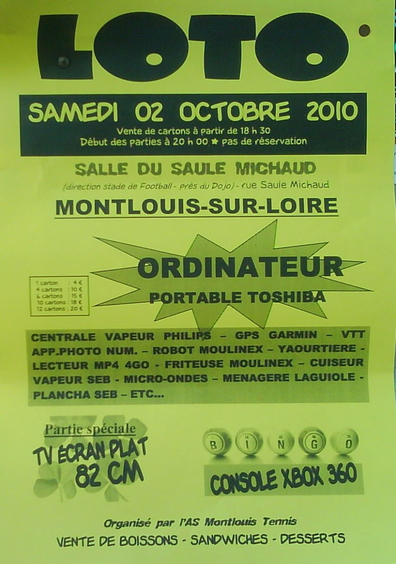 Samedi 02 Octobre - LOTO de L'AS Tennis de Montlouis sur Loire au Saule Michaud Loto10