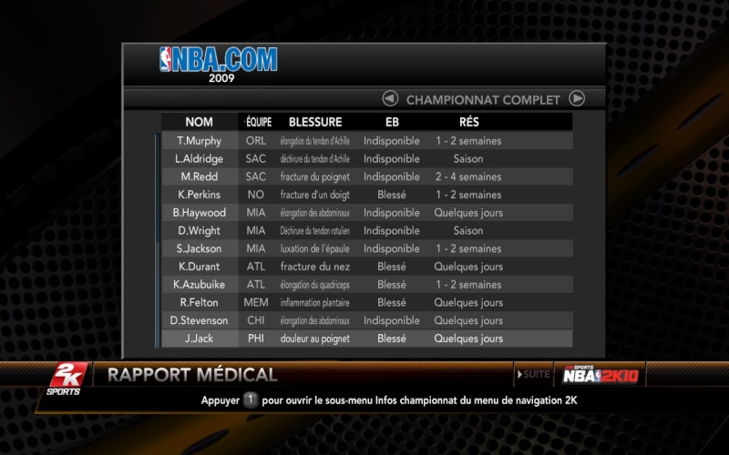 Blessures joueurs Nba2k111