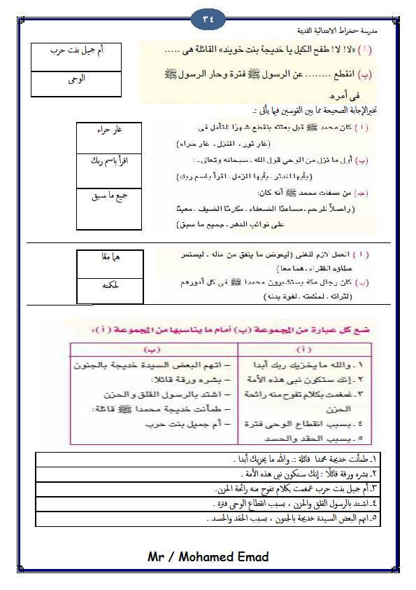 حل أسئلة الكتاب المدرسي و قصة السيدة خديجة و جميع موضوعات التربية الإسلامية -الفصل الدراسي الأول 3410