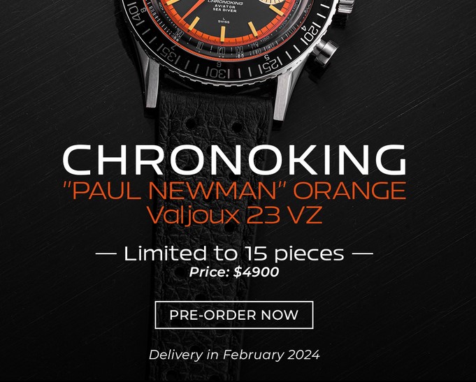 Nivada Grenchen Chronoking "Paul Newman" Orange Vintage Valjoux 23 Restaured Captu143