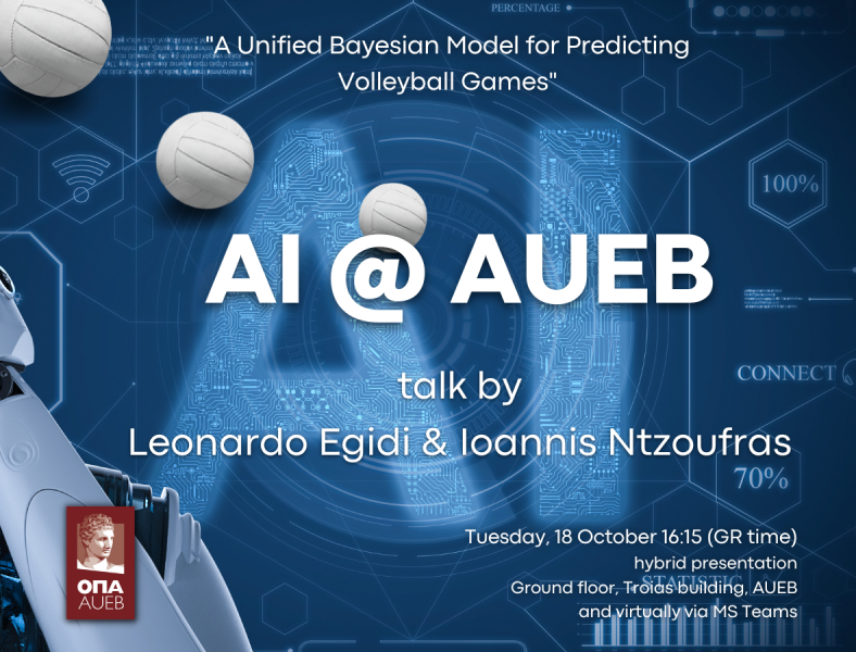 ΑΙ@AUEB talk (hybrid) - 18/10/2022:  A Unified Bayesian Model for Predicting Volleyball Games by Ioannis Ntzoufras Volley10