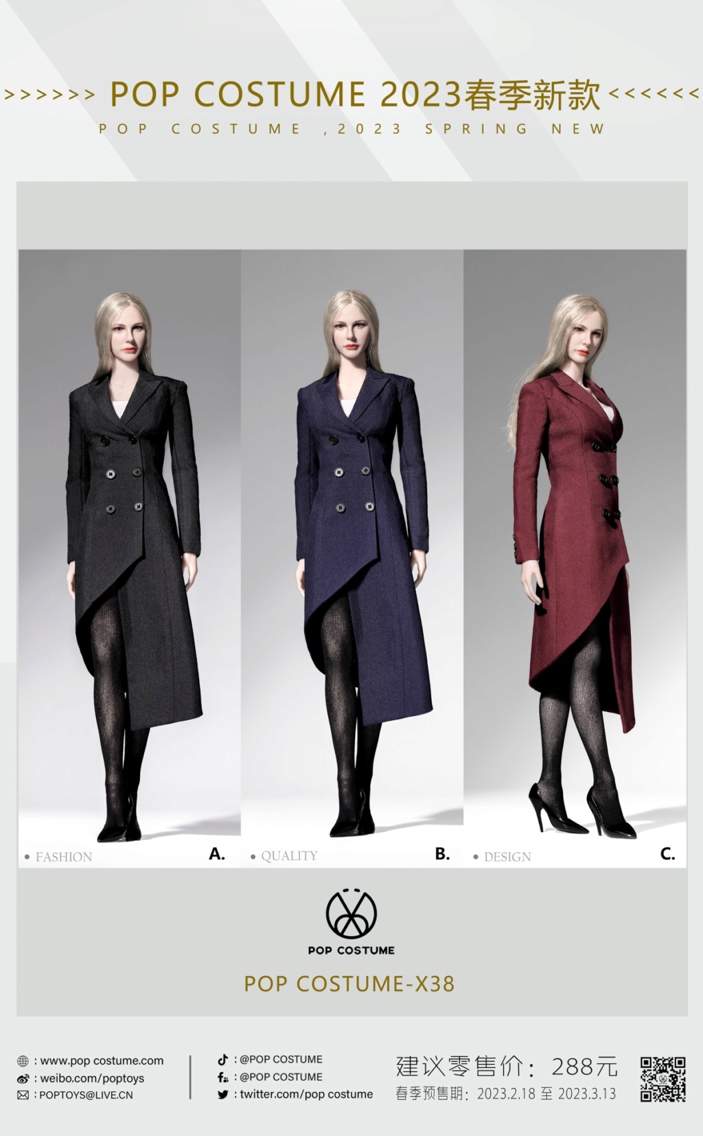 Clothing - NEW PRODUCT: POP Toys: X38 1/6 Scale Women’s coat in 3 styles 12374110