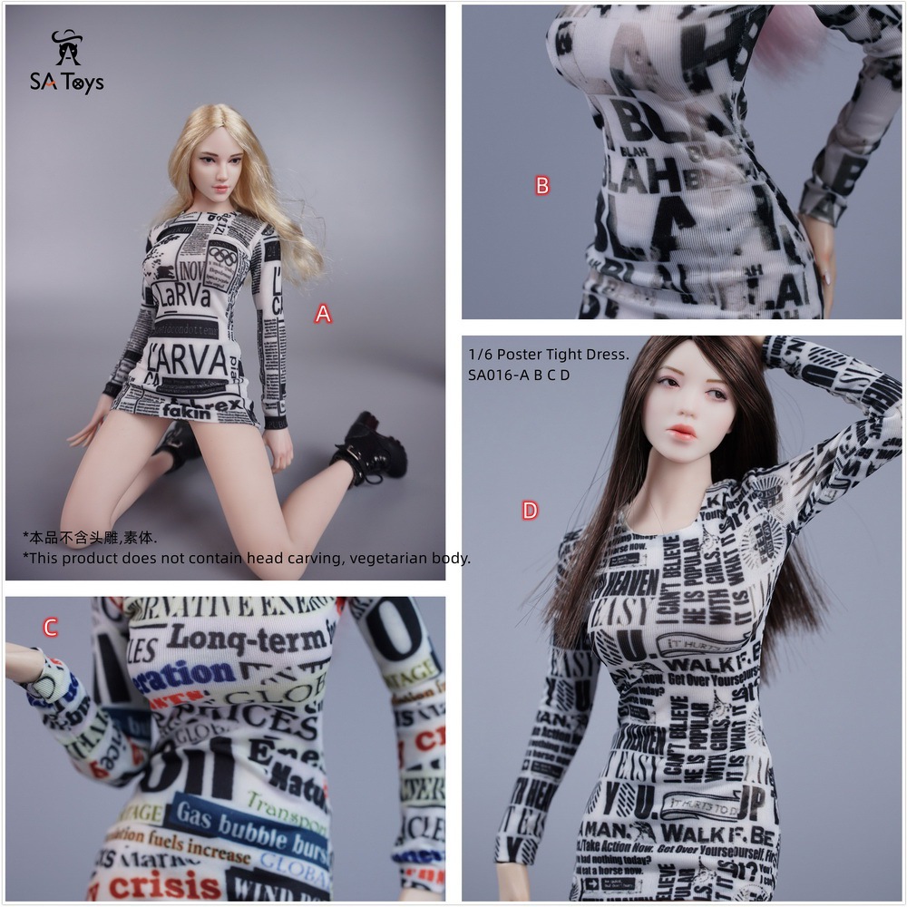 sidezipperskirt - NEW PRODUCT: SA Toys: 1/6 Personalized Poster Style Tight Dress/ Hollow T-shirt Pleated Skirt/Side Zipper Tight Skirt [Various styles available]  16530812
