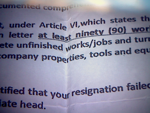 contract - Resignation 90 days notice or contract 123_bm10