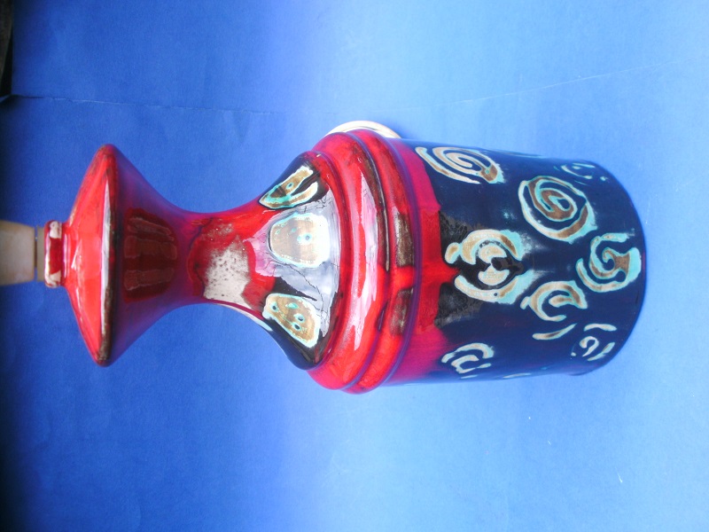 Unidentified Red and Black art pottery lamp base  Pict0512