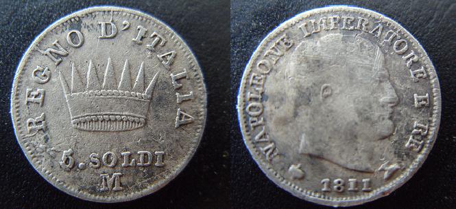 Reino de Italia, Milano, 5 soldi de Napoleon, 1811. 5soldi10