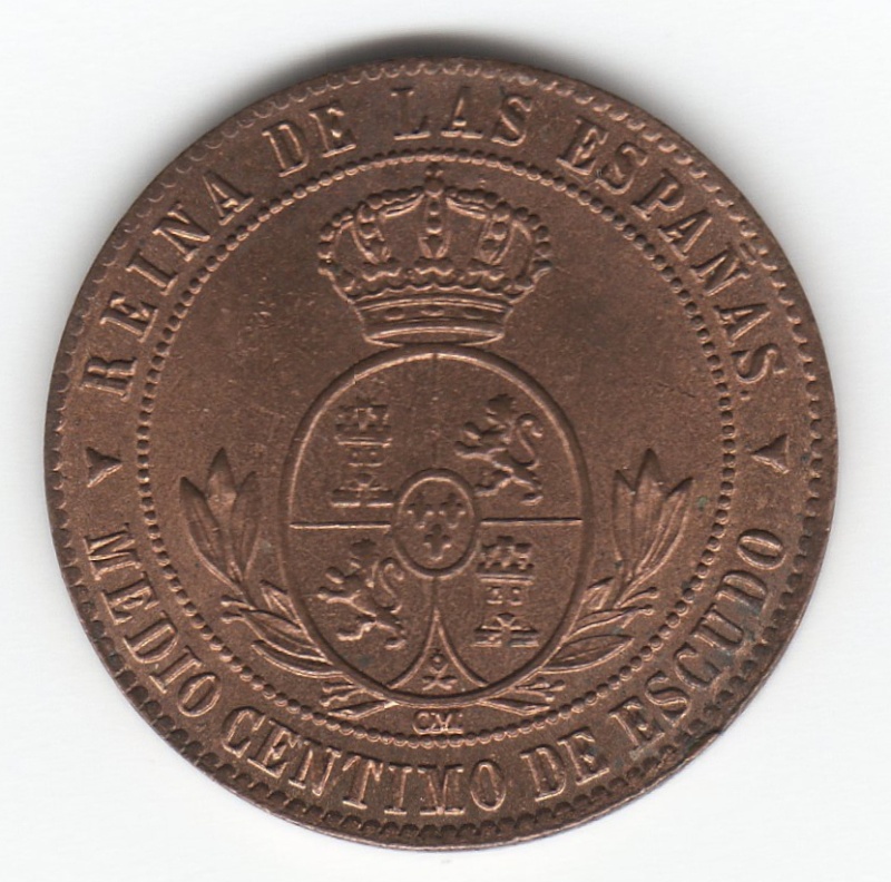 1/2 Céntimo de Escudo 1867. Isabel II. Segovia 212_2_10