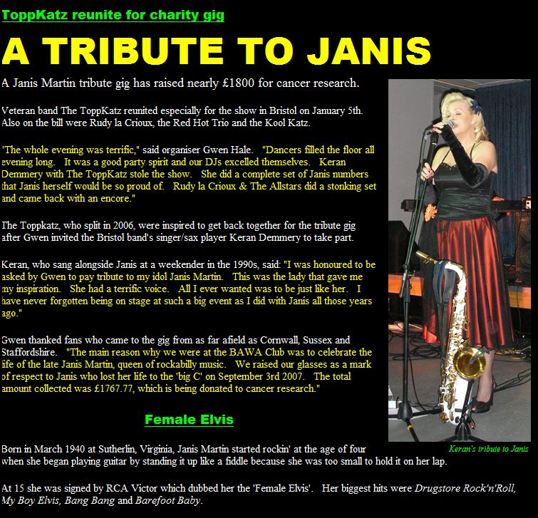 A Tribute To Janis Martin : ToppKatz réunite for charity ... Janis110