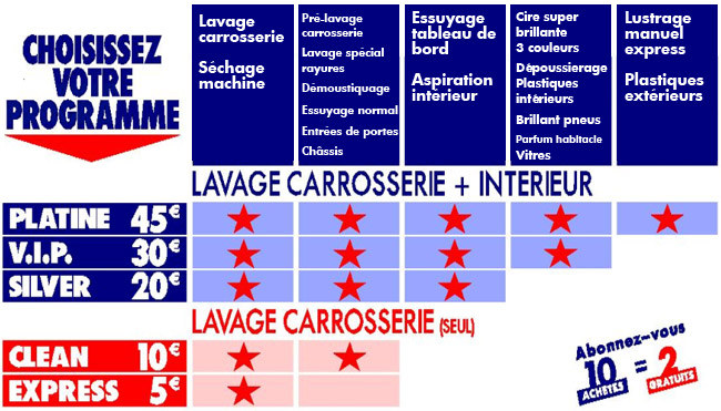 américan car wash Tarif10