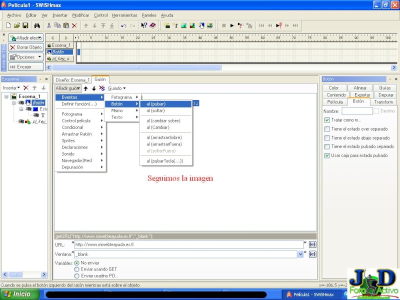 tutorial para crear botones flash y sonido al pasar el mouse Imagen17