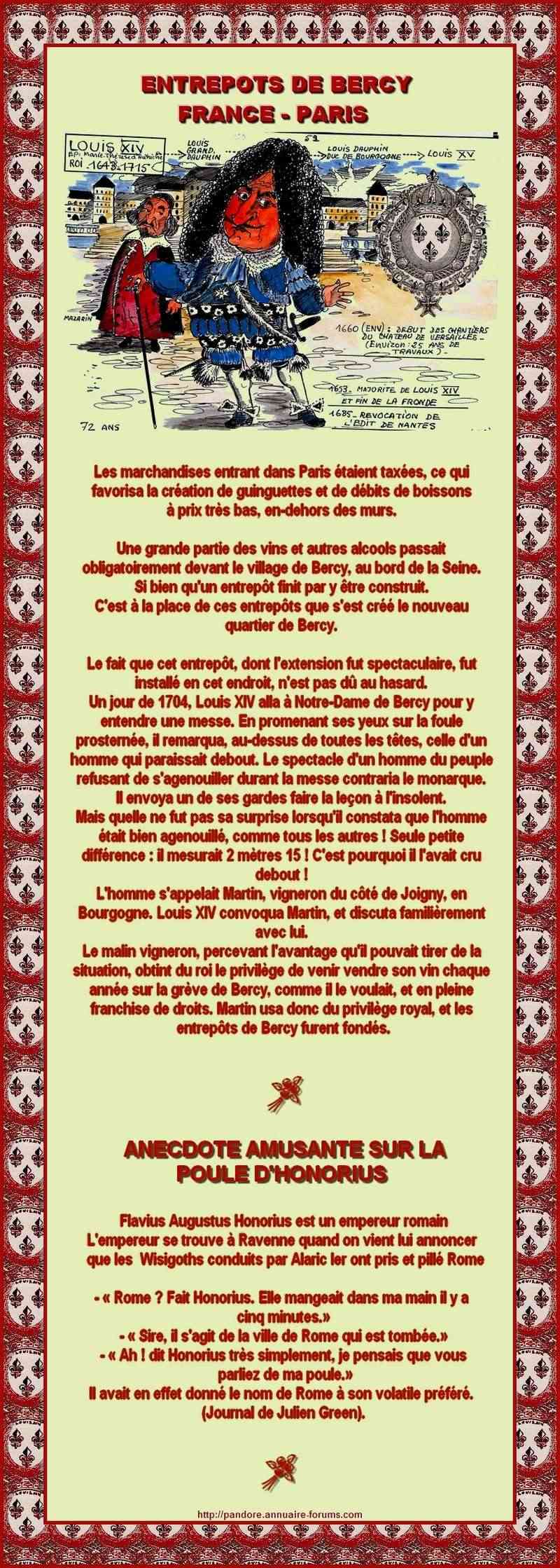 FRANCE - PARIS - ANECDOTE SUR LE GEANT DE BERCY - ENTREPOTS DE BERCY - LA POULE ROME DE L'EMPEREUR HONORIUS   02_274