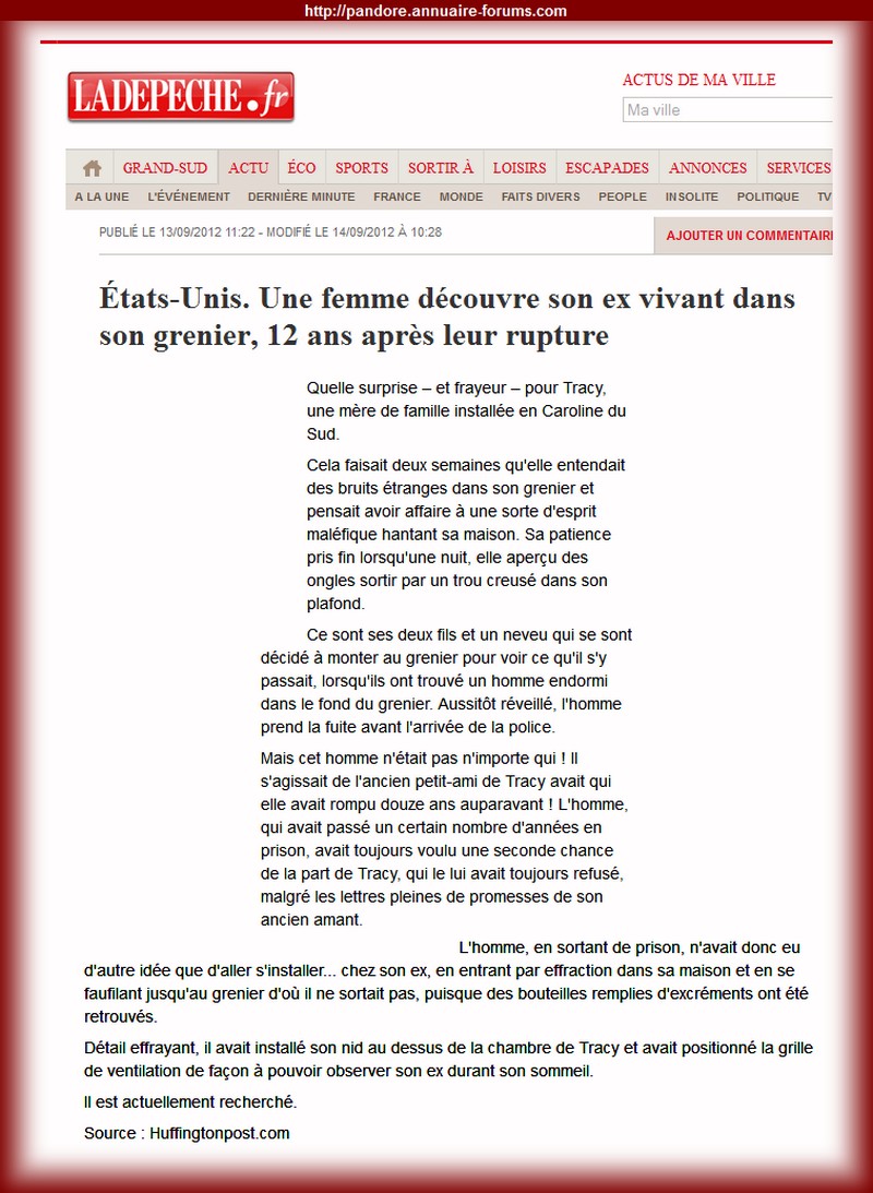 États-Unis. Une femme découvre son ex vivant dans son grenier, 12 ans après leur rupture 1035