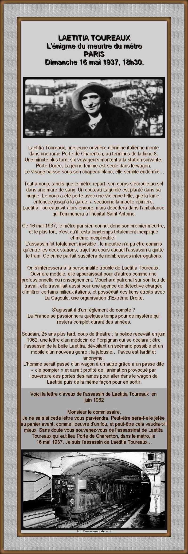  FRANCE -  LE CRIME DE LA LIGNE 8 METRO PARISIEN  - LAETITIA TOUREAUX 1131