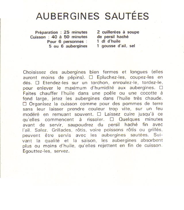 Recette des Aubergines sautées de la part de Josiane Auberg11