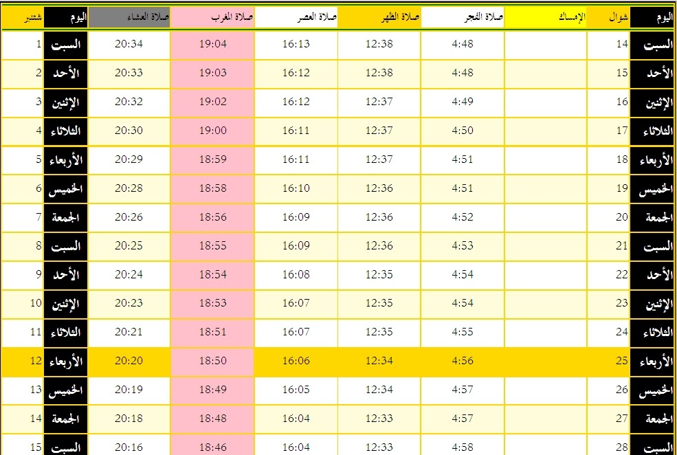 جدول مواقيت الصلاة لمدينة الصويرة والنواحي Page_111