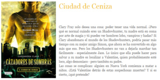LECTURA N° 14 - CASSANDRA CLARE - THE MORTAL INSTRUMENTS (1) CITY OF BONES; (2) CITY OF ASHES; (3) CITY OF GLASS Lectu209