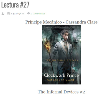 LECTURA N° 27 - CASSANDRA CLARE - THE INFERNAL DEVICES (2) CLOCKWORK PRINCE Lectu222