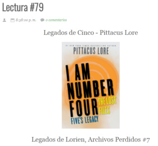 LECTURA N° 79 - PITTACUS LORE - LORIEN LEGACIES: THE LOST FILES (7) FIVE'S LEGACY Lectu274